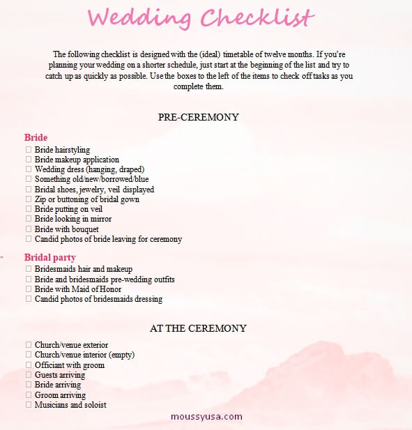 wedding checklist free word template