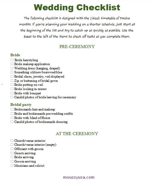 wedding checklist in word design