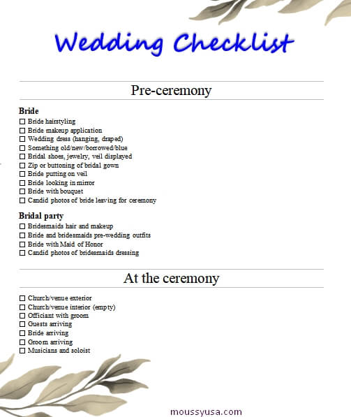 wedding checklist in word