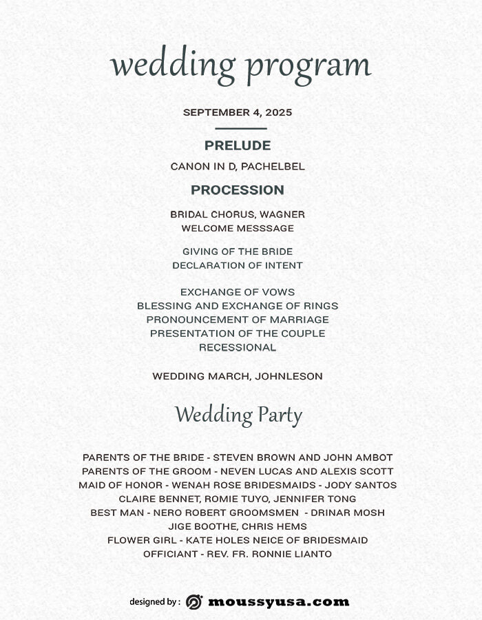 wedding program customizable psd design template