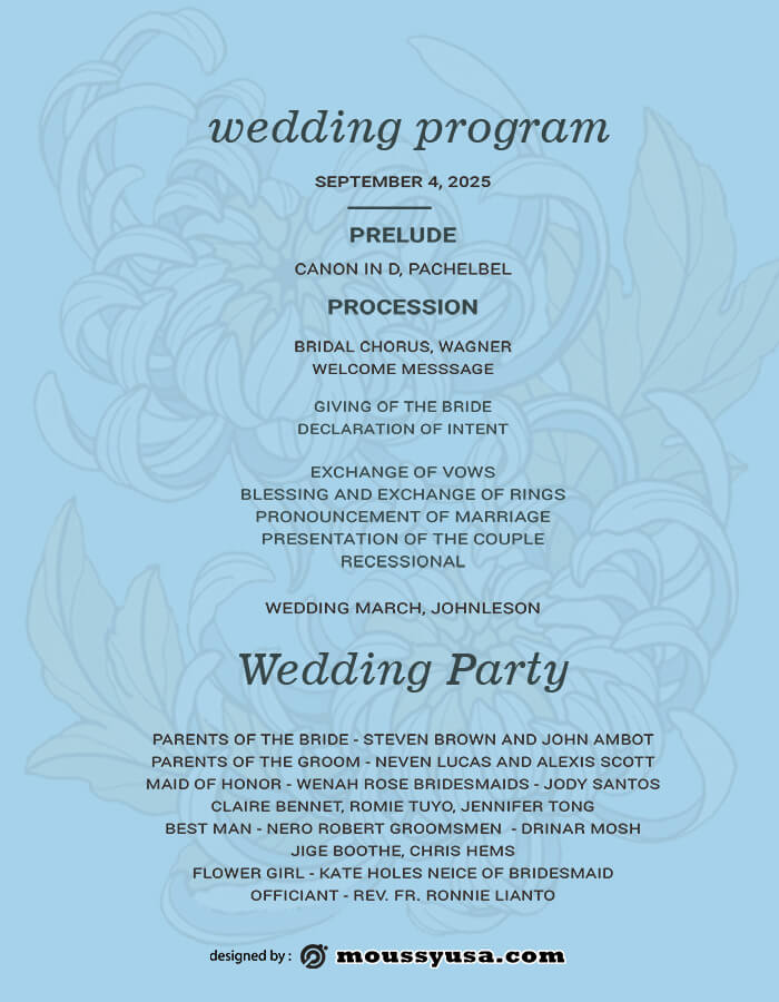 wedding program in psd design