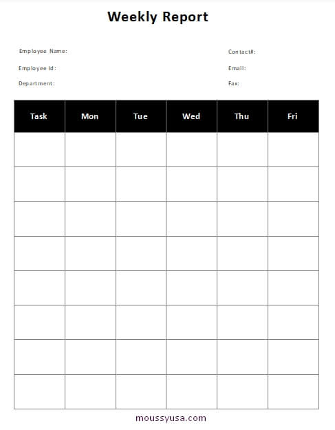 weekly report template template for word