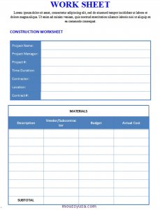 work sheet customizable word design template