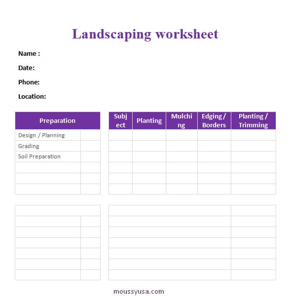 work sheet template for word