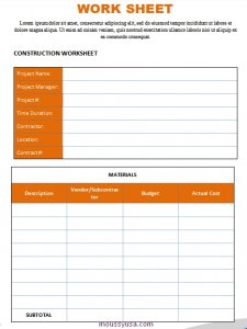 work sheet template free word