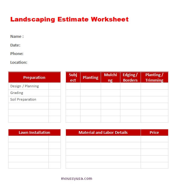 work sheet word template free