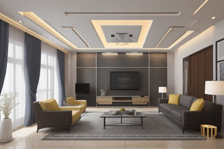 A Splash of Glamour Living Room Ceiling Elegance