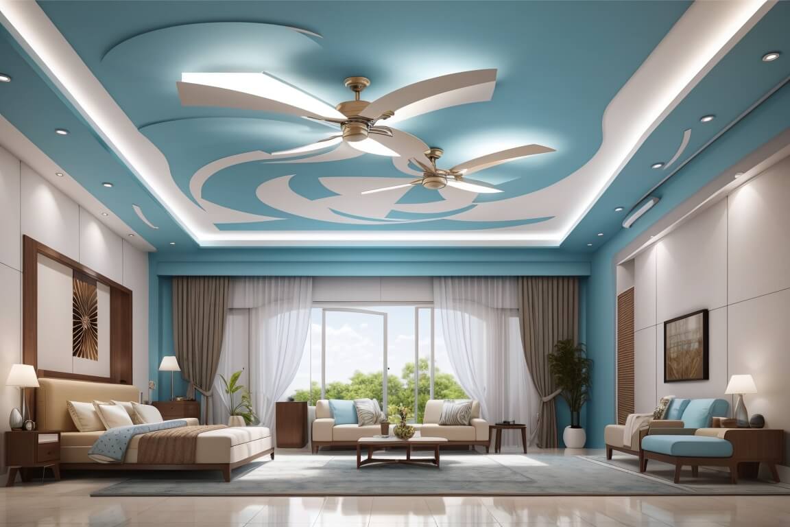 A Whirlwind of Design Hall False Ceiling Ideas with Fans