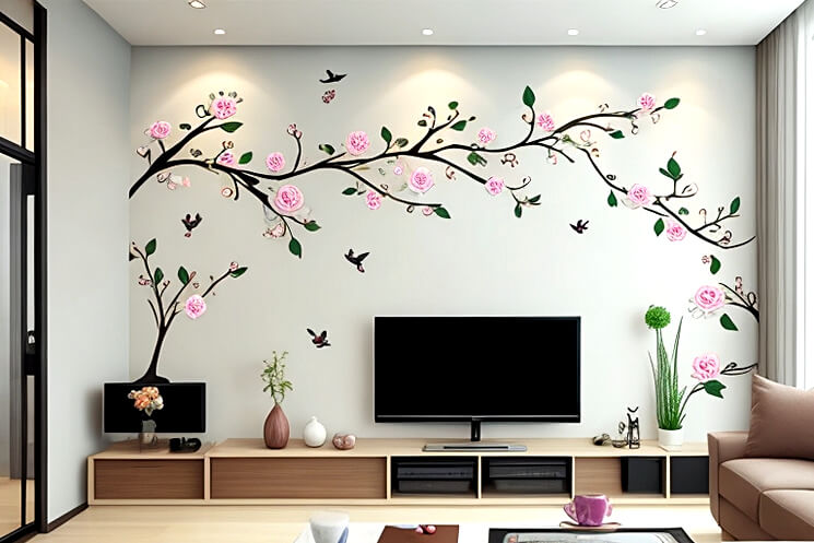 Artistic Florals Living Room Wall Stickers for Creativity