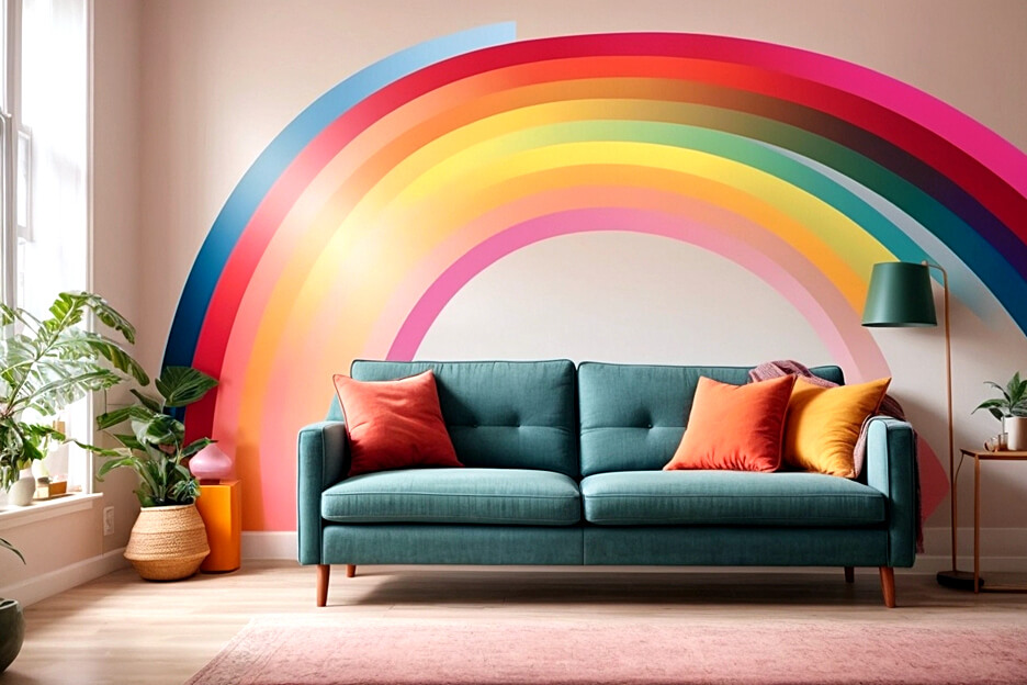 Colorful Living Room Makeover with Rainbow Wall Decals