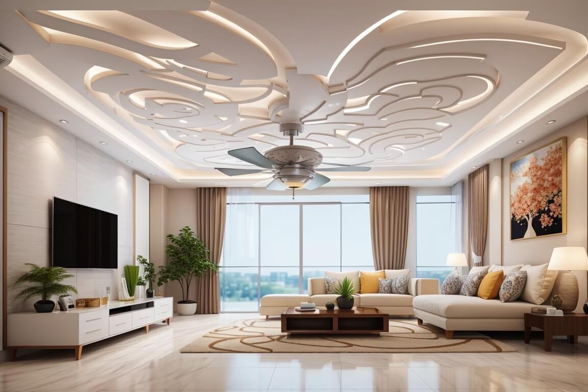 Creating Airflow Masterpieces Hall False Ceiling Designs with Fans