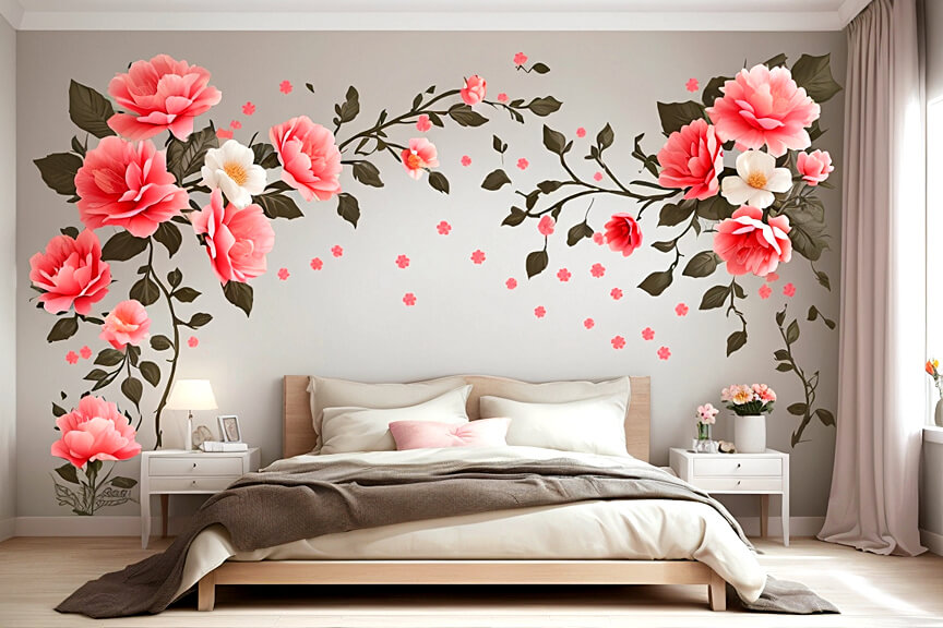 Dreamy Petals Bedroom Makeover with Flower Floral Wall Art