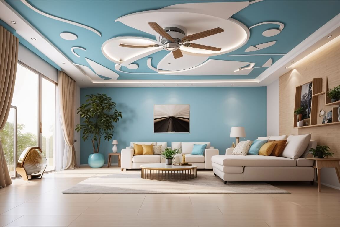 Efficient Comfort Hall False Ceiling Designs with Ceiling Fans
