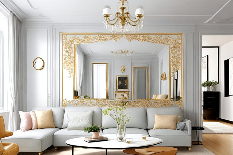 Elegance Unveiled Mirrored Living Room Walls