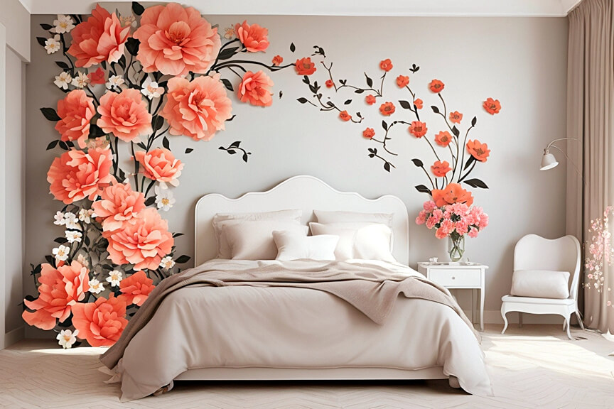 Elegant Blossoms Bedroom Makeover with Flower Wall Stickers