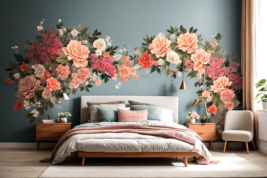 Floral Elegance Wall Stickers for a Charming Bedroom