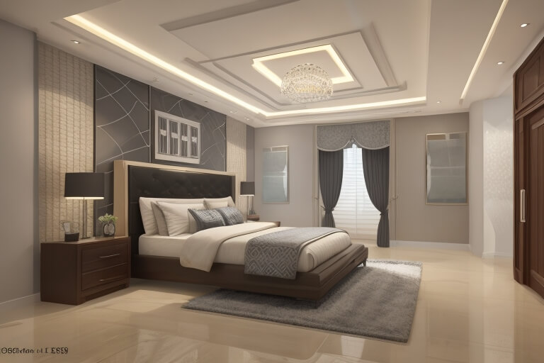 Geometric Grace Patterns in False Ceiling Designs for Bedrooms