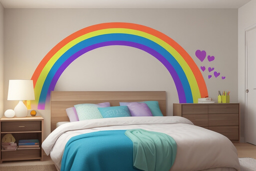 Imaginative Bedrooms with Rainbow Wall Art