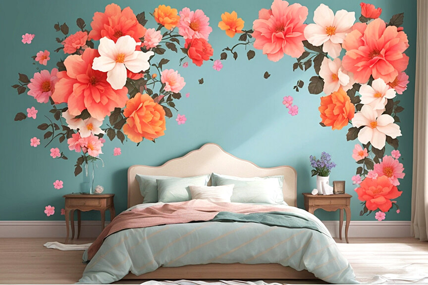 In Full Bloom Flower Wall Art in the Bedroom