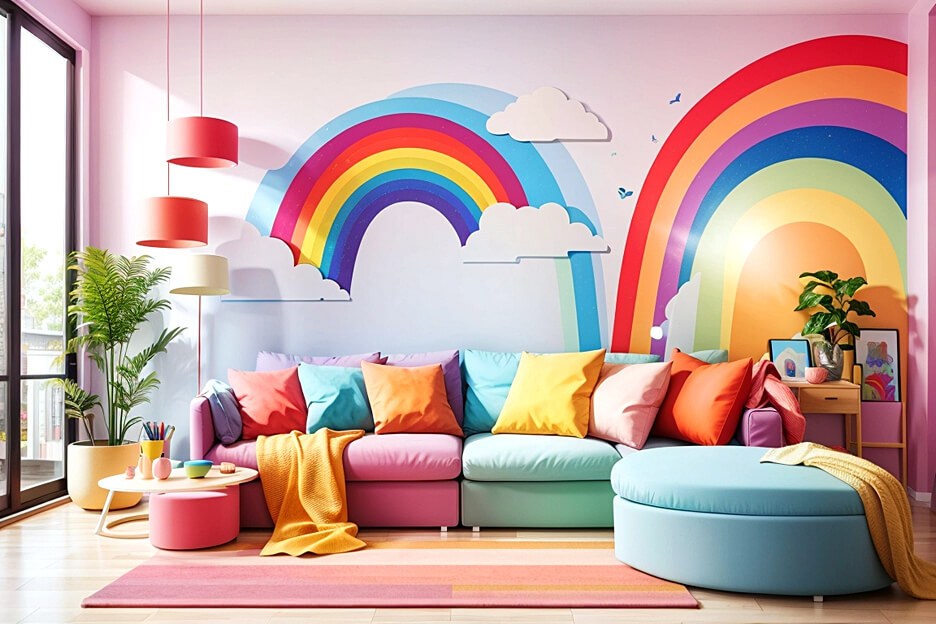 Living Room Chic Rainbow Wall Art Ideas