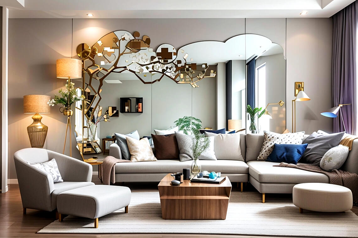 Living Room Luxury Mirrored Wall Wonders