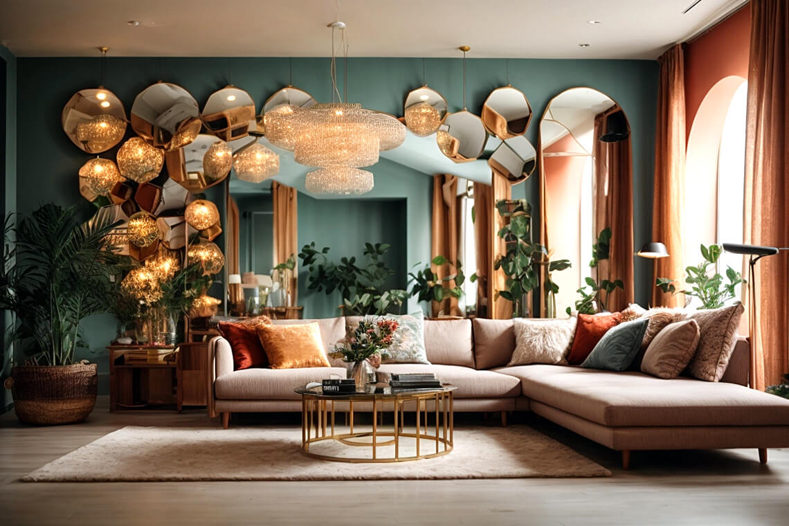 Living Room Radiance Mirror Wall Elegance