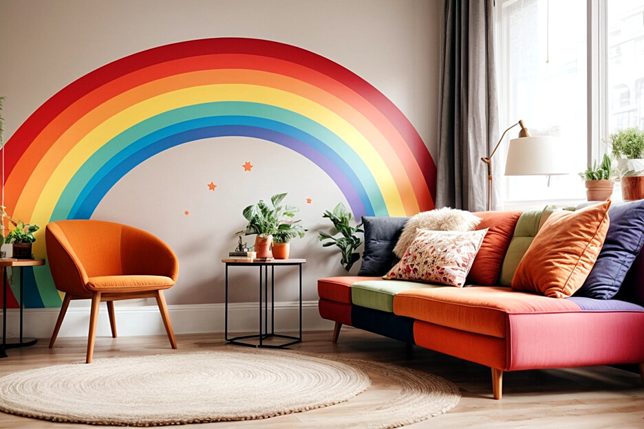Living Room Splendor with Rainbow Wall Decals