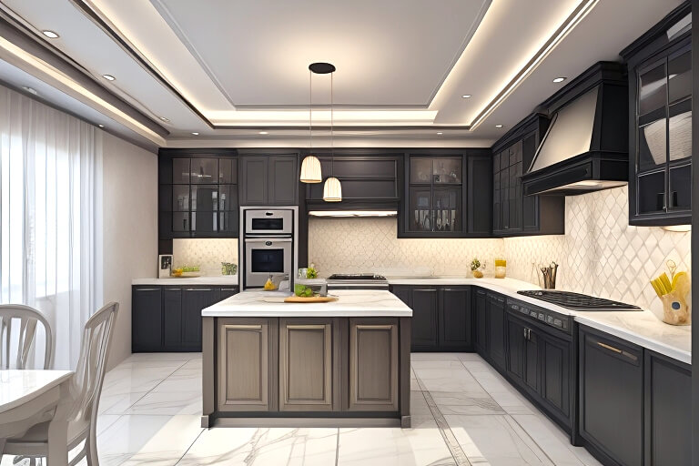 Spatial Illusion Open Concept Kitchen Ceiling Designs