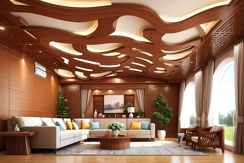 Suspended Serenity Wooden False Ceiling Concepts