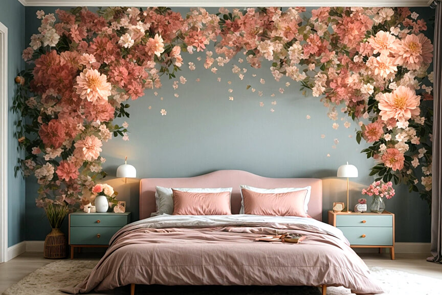 Whispers of Nature Flower Floral Wall Stickers in Cozy Bedrooms