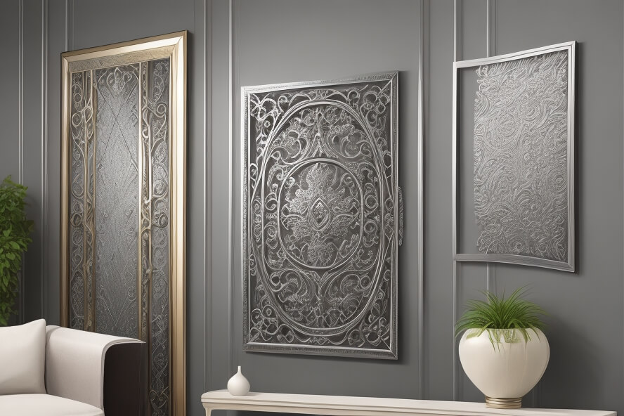 Art Deco Delight Silver Metal Wall Art with Geometric Patterns
