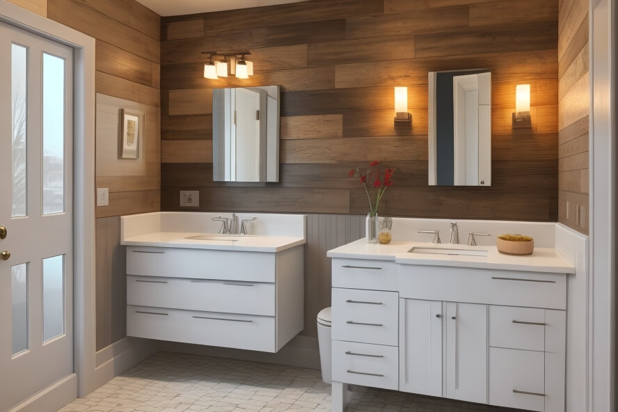 Coastal Comfort Wood Accent Wall Inspirations for Bathroom Retreats