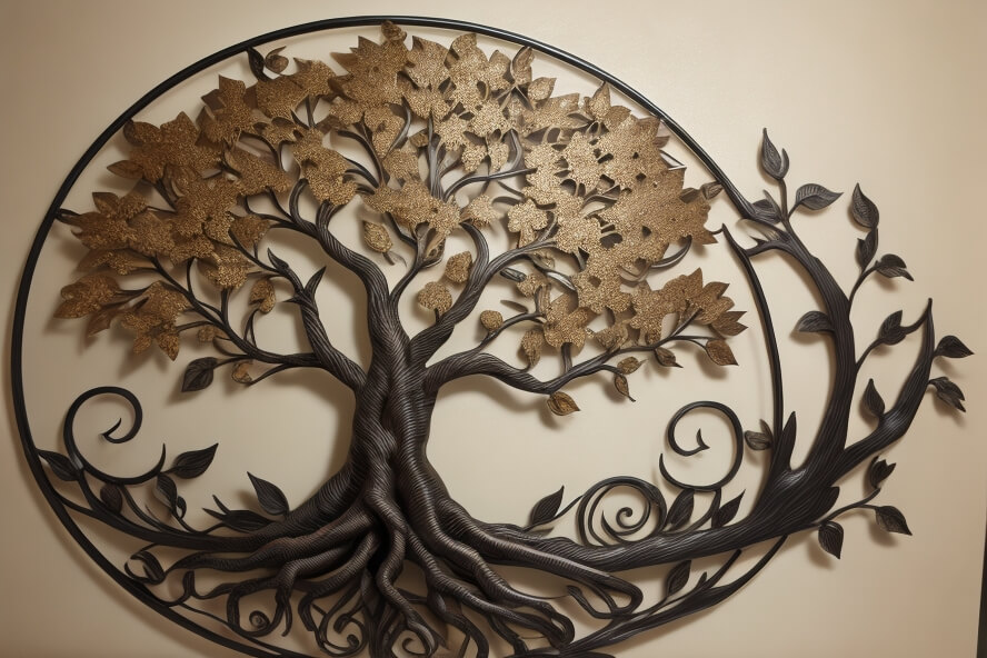 Contemporary Botanical Symphony Tree of Life Metal Wall Design