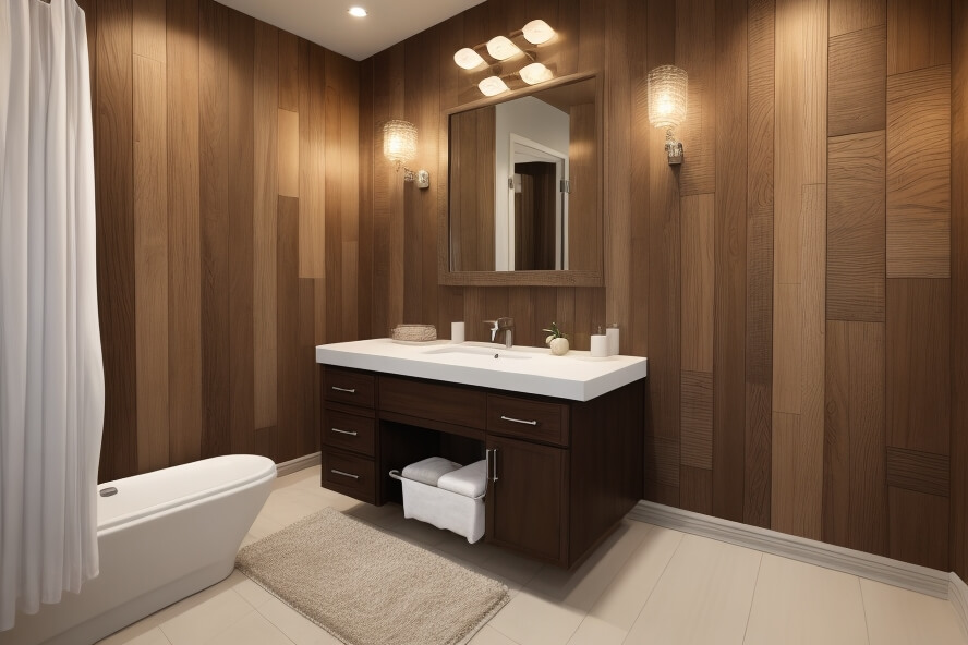 Contemporary Chic Stylish Wood Accent Wall Ideas for Bathrooms