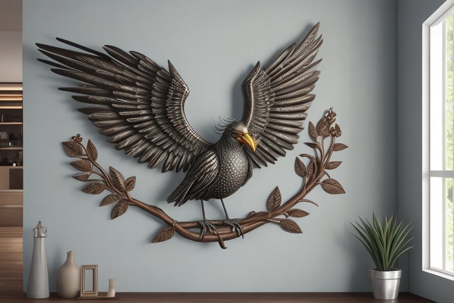 Metallic Plumage Adorning Your Space with Elegant Birds in Wall Sculptures