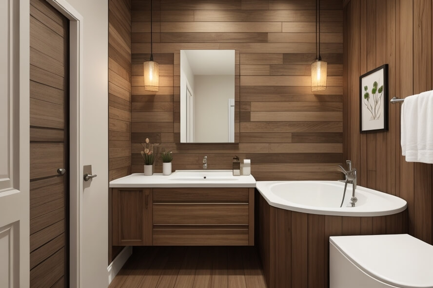 Modern Sophistication Wood Accent Wall Concepts for Bathrooms