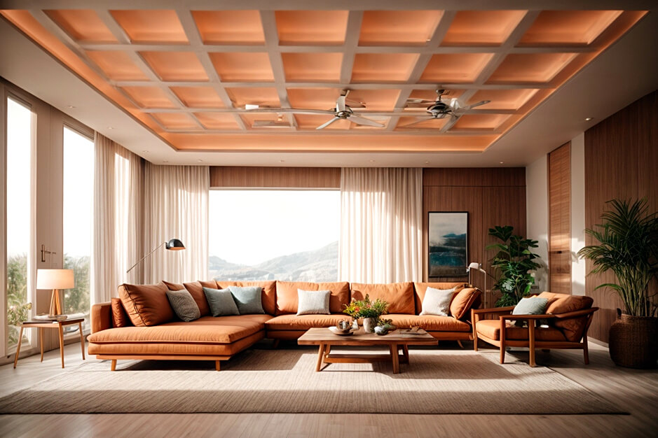 Natures Palette Earthy Living Room False Ceiling Color Selections