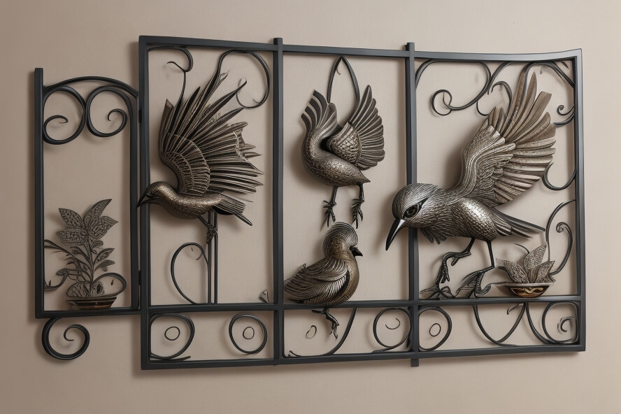 Natures Symphony Harmonizing Spaces with Metallic Birds in Wall Art Form