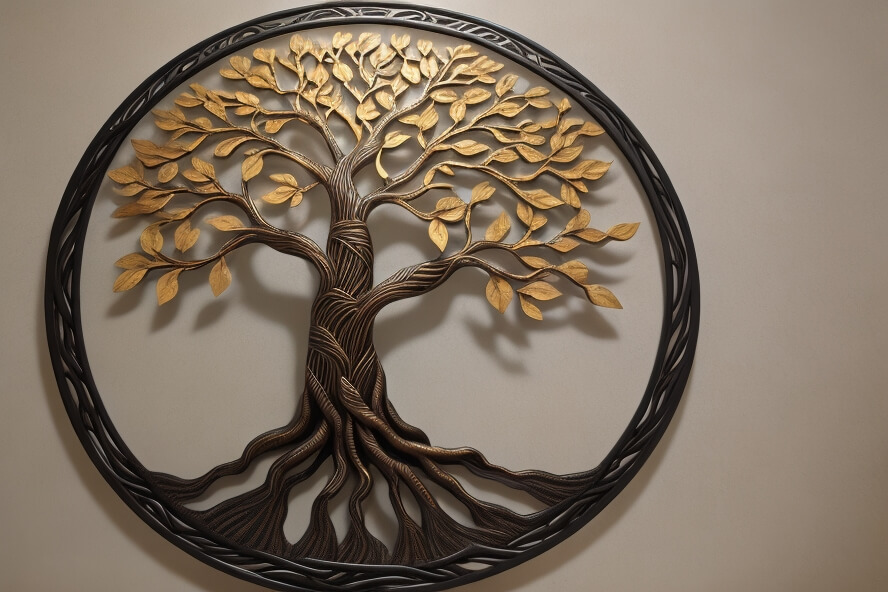 Radiant Roots Gleaming Tree of Life Metal Wall Ornament