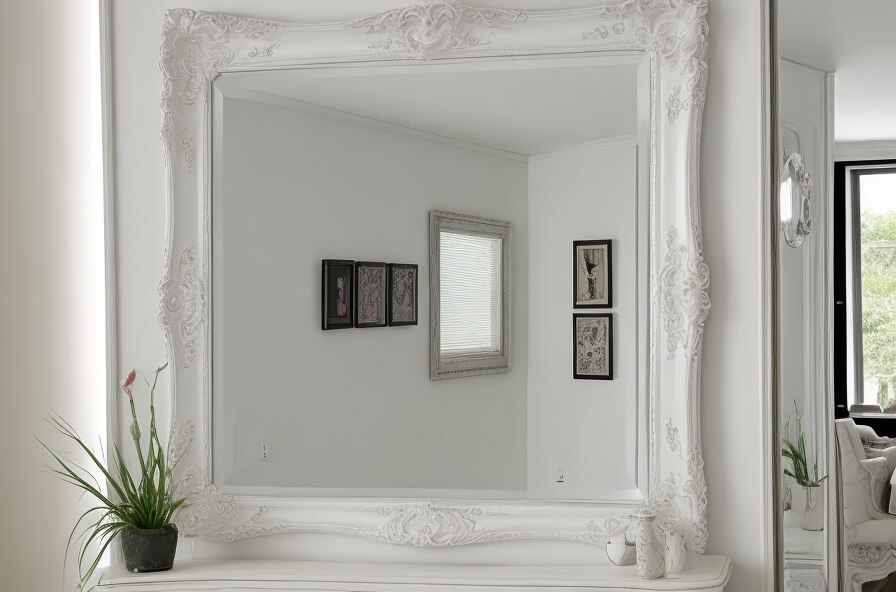 Reflecting Elegance A White Wall Mirror in a Minimalist Setting