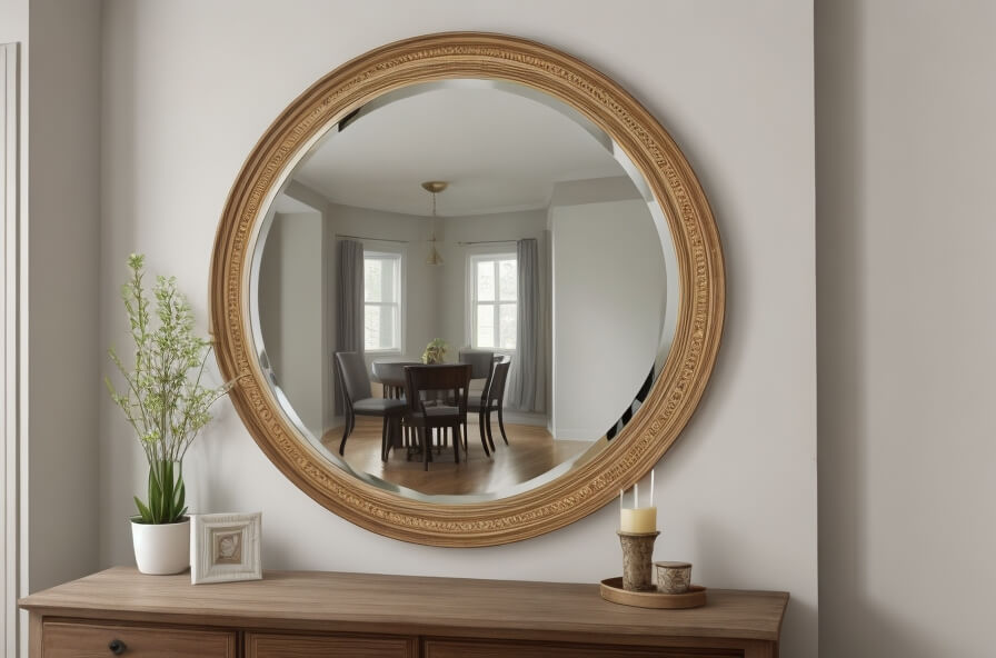 Reflective Elegance Round Wall Mirror in Gold Frame