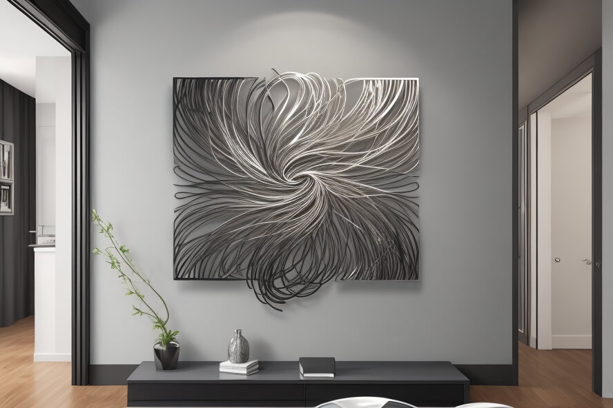 Shimmering Silver Symphony Abstract Silver Metal Wall Art