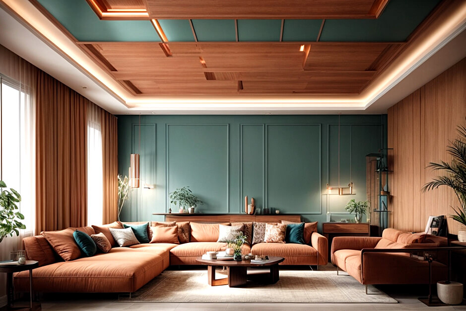 Soothing Ambiance Calming Living Room False Ceiling Color Tones