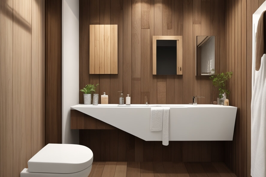 Whimsical Wood Playful Accent Wall Ideas for Bathroom Charm