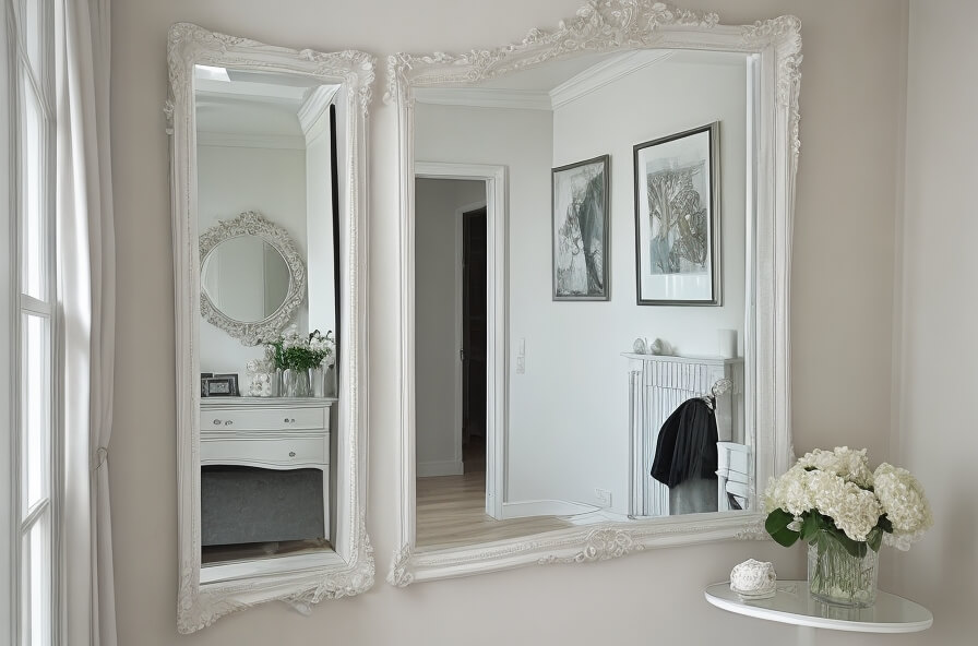 Whitewashed Elegance Transforming Walls with Mirrors