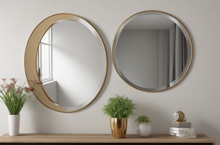 leek and Streamlined Round Mirror in Matte Finish
